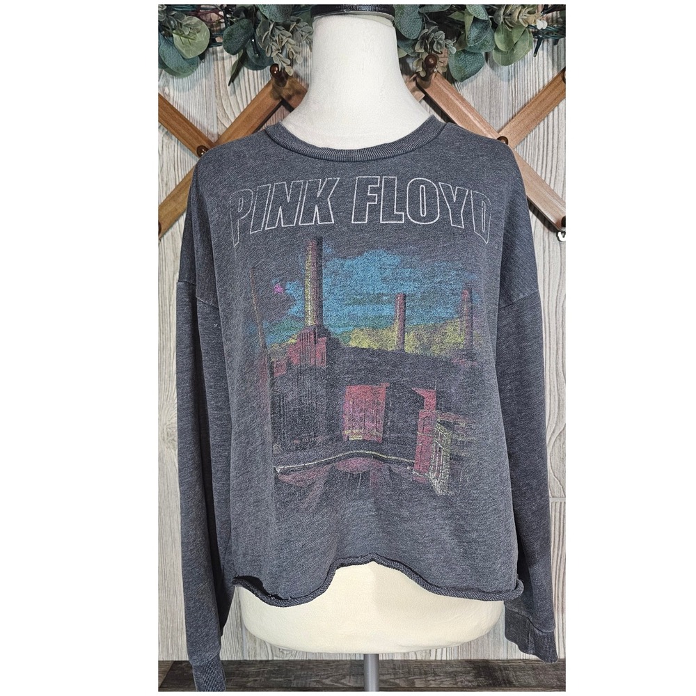 Junk Food Pink Floyd Animals Womens Large Cropped Graphic Sweatshirt Gray